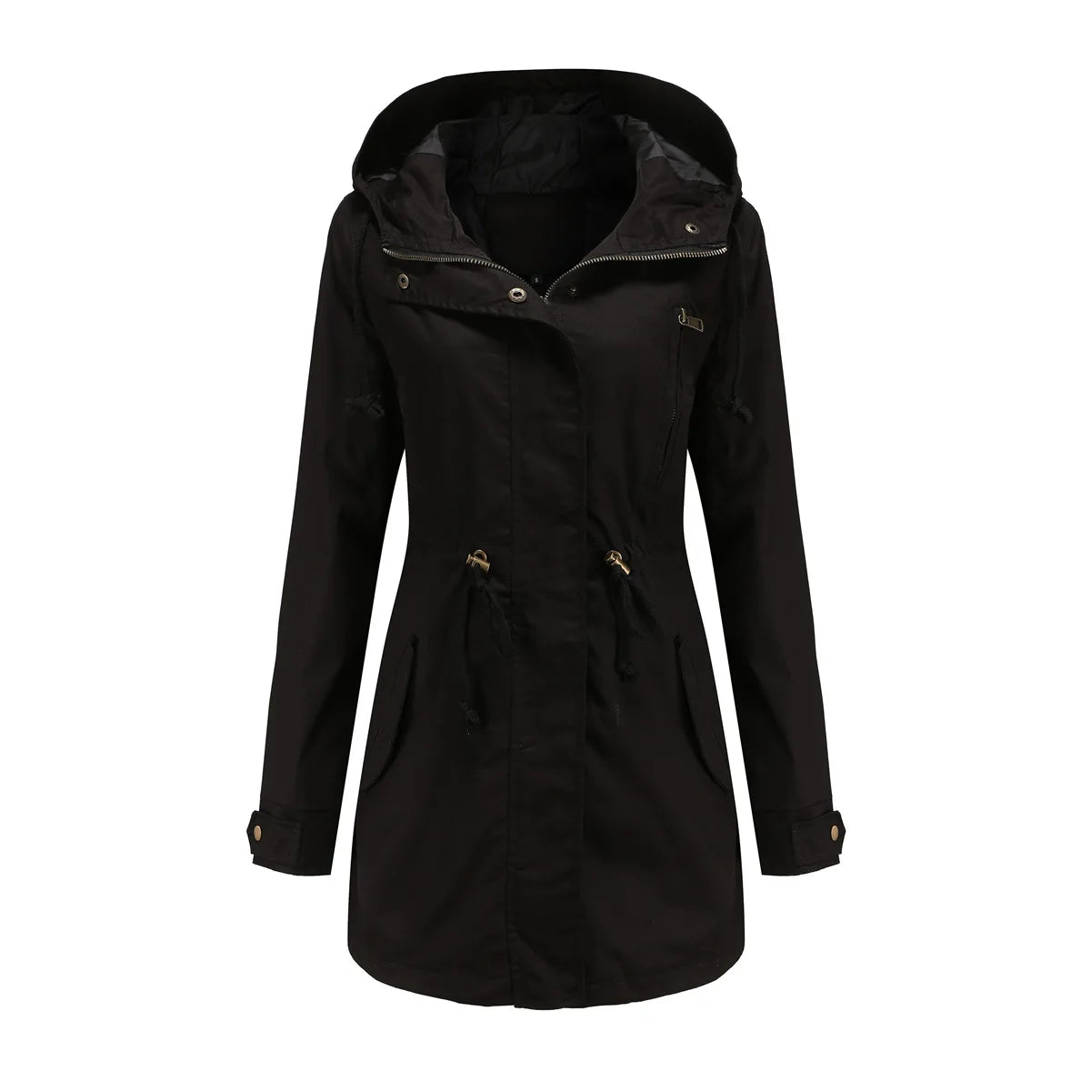 Burgundy Women Hooded Jacket, Green Long Sleeves Windproof Jackets