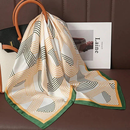 Luxury Print Satin Silk Square Scarf for Women Shawl Hijab Neckerchief Female Hair Ribbon Headband Fashion Wrap Bandana 2023 New l F.A Mirage