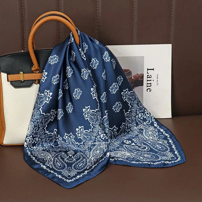 Luxury Print Satin Silk Square Scarf for Women Shawl Hijab Neckerchief Female Hair Ribbon Headband Fashion Wrap Bandana 2023 New l F.A Mirage