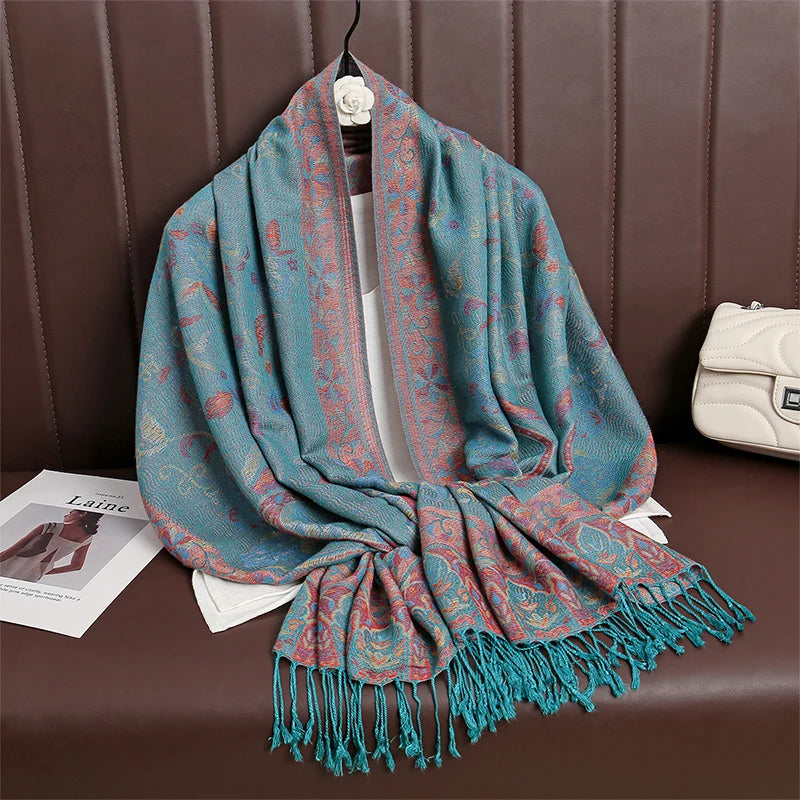 Women’s Paisley Cashmere-Feel Pashmina Shawl – Tassel Hijab Head Wrap & Winter Scarf 2025
