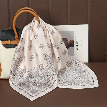 Luxury Print Satin Silk Square Scarf for Women Shawl Hijab Neckerchief Female Hair Ribbon Headband Fashion Wrap Bandana 2023 New l F.A Mirage