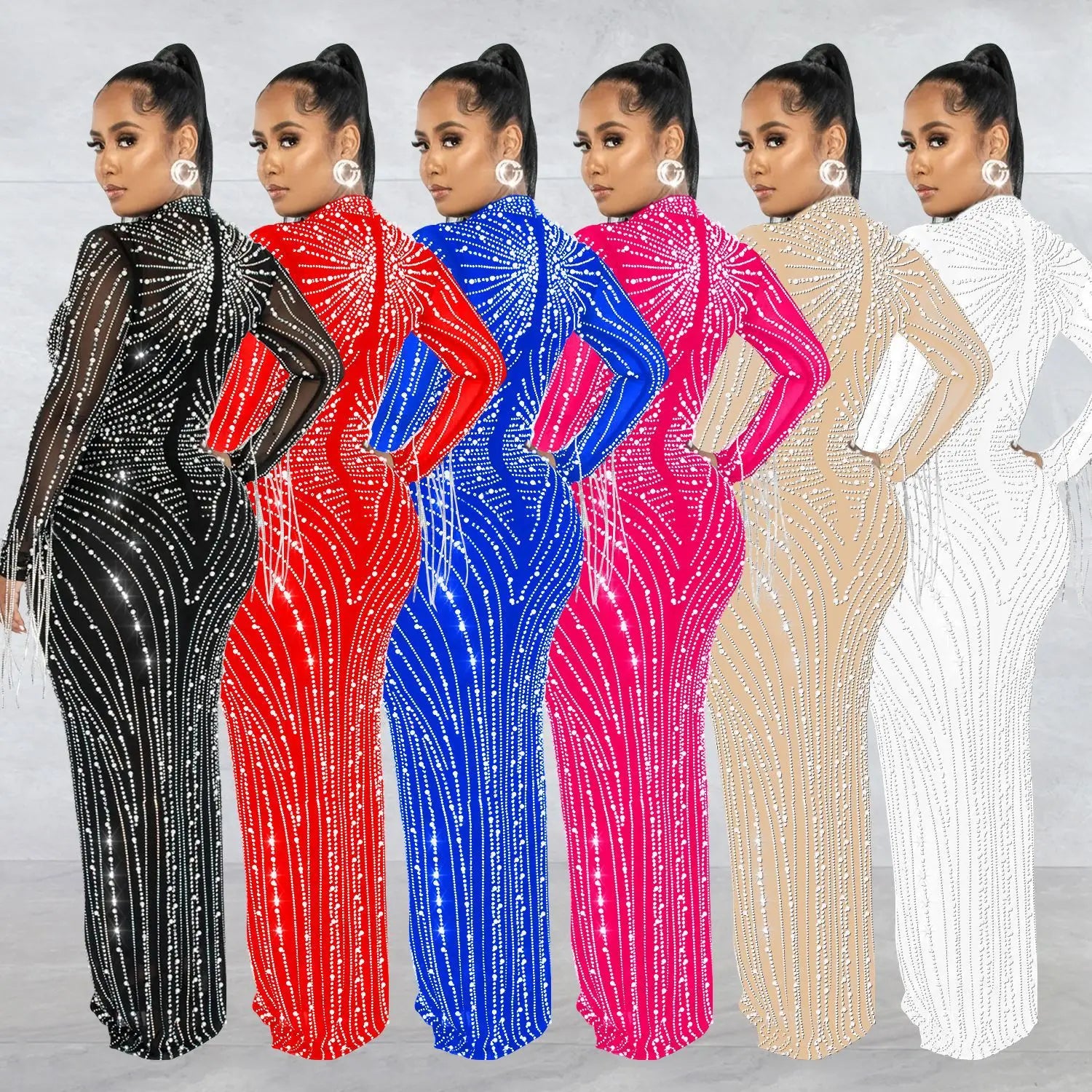 Sparkly Rhinestone Transparent Long party dress 