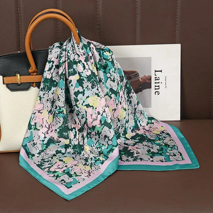 Luxury Print Satin Silk Square Scarf for Women Shawl Hijab Neckerchief Female Hair Ribbon Headband Fashion Wrap Bandana 2023 New l F.A Mirage