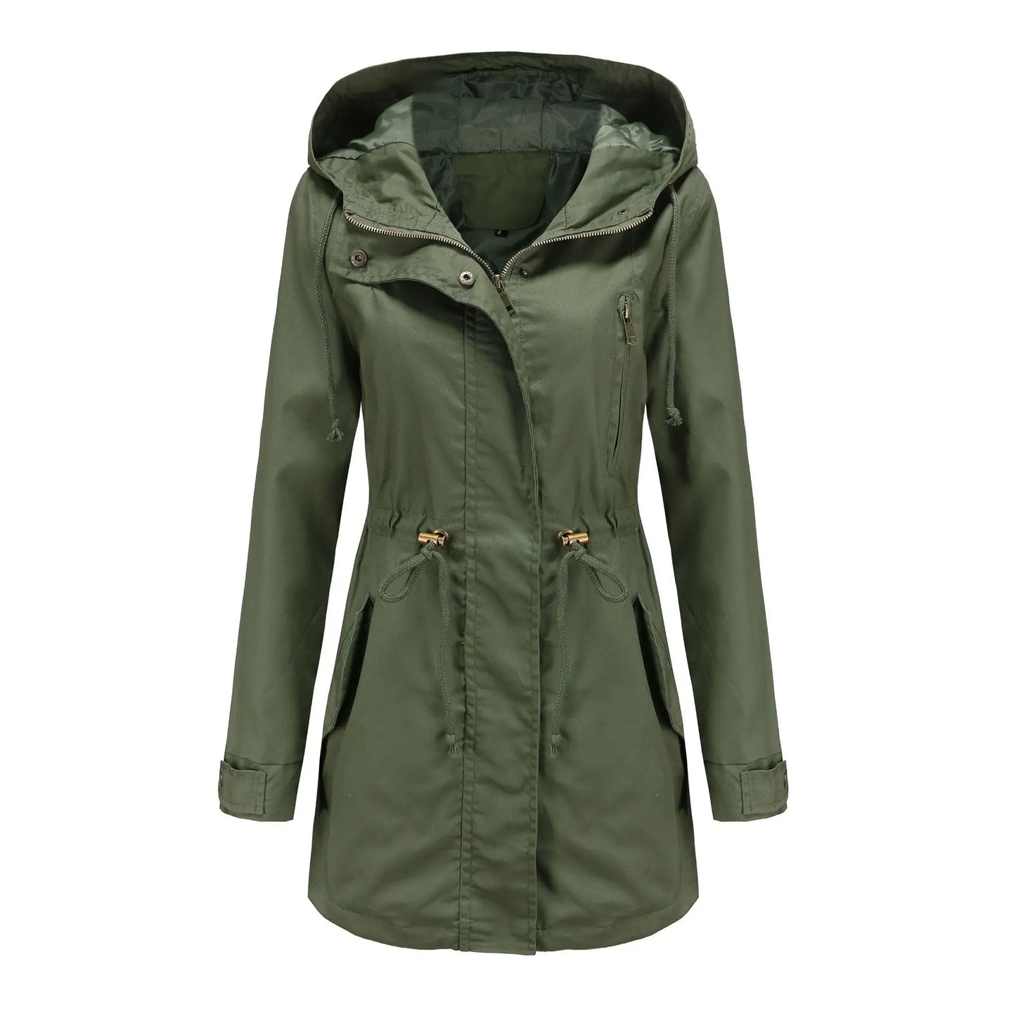 Burgundy Women Hooded Jacket, Green Long Sleeves Windproof Jackets