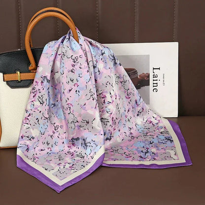 Luxury Print Satin Silk Square Scarf for Women Shawl Hijab Neckerchief Female Hair Ribbon Headband Fashion Wrap Bandana 2023 New l F.A Mirage