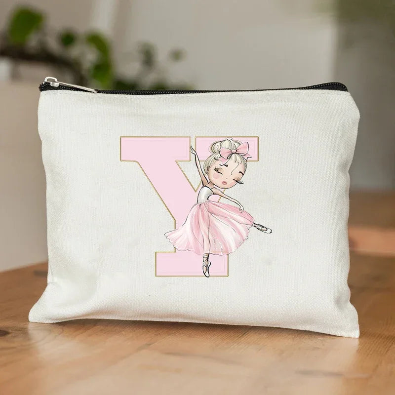 Ballet Girls A–Z Initial Makeup Bag – Cosmetic Organizer Pouch for Dance, Travel, Toiletry, Wedding & Bridesmaid Gifts