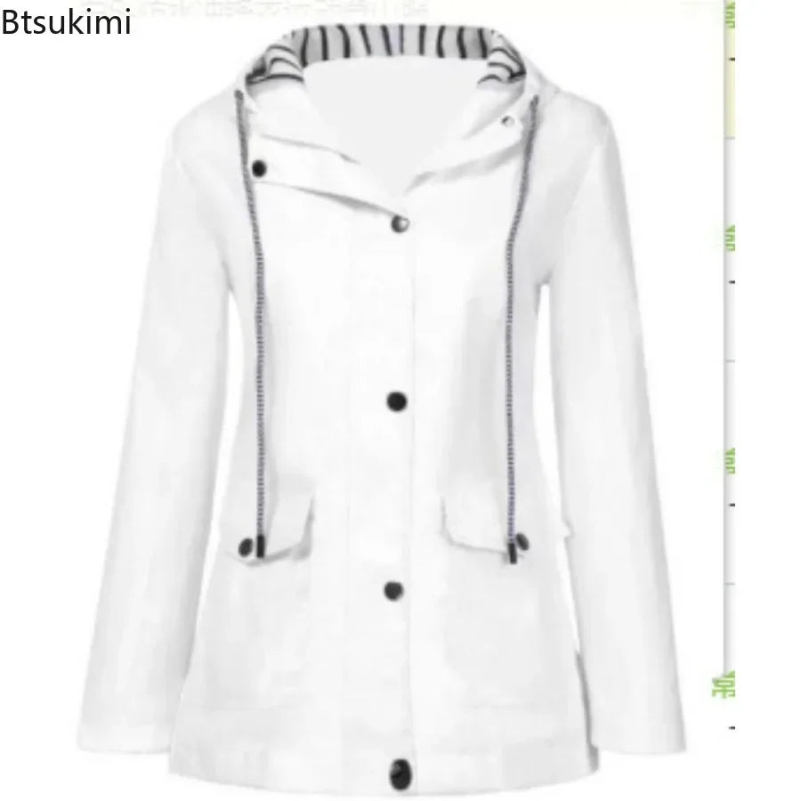2025 Women’s Hooded Trench Coat – Casual Long Sleeve Windbreaker