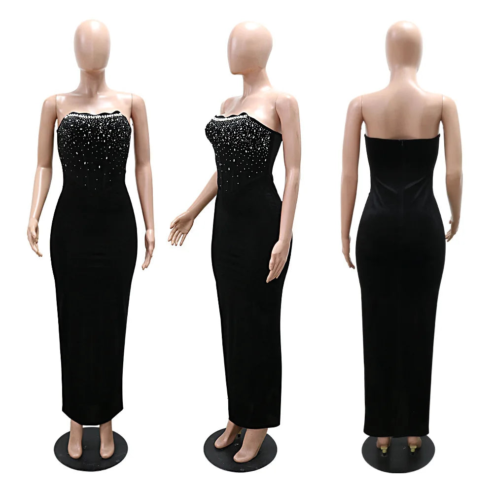 Rhinestone Split Evening Dress – Formal Gown for Wedding, Party & Pro