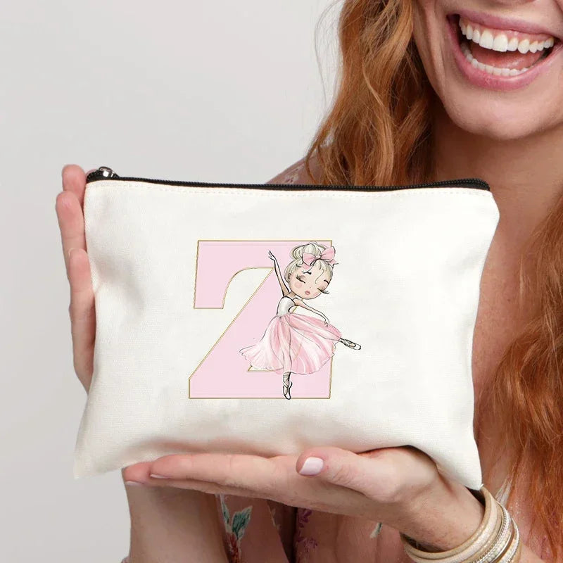 Ballet Girls A–Z Initial Makeup Bag – Cosmetic Organizer Pouch for Dance, Travel, Toiletry, Wedding & Bridesmaid Gifts