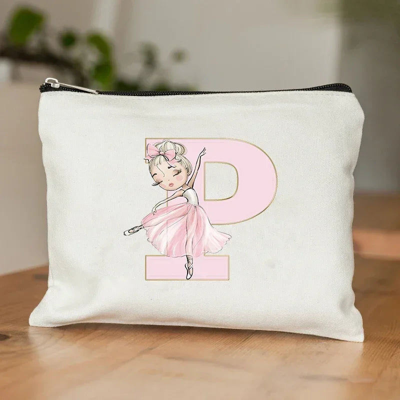 Ballet Girls A–Z Initial Makeup Bag – Cosmetic Organizer Pouch for Dance, Travel, Toiletry, Wedding & Bridesmaid Gifts