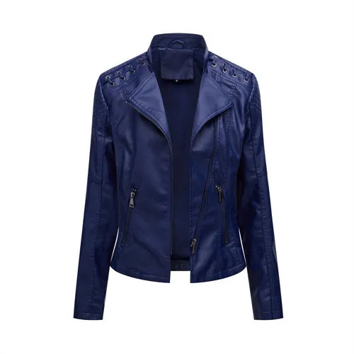Women’s 12-Color PU Leather Jacket – Lapel Zip-Up Overcoat S–4XL