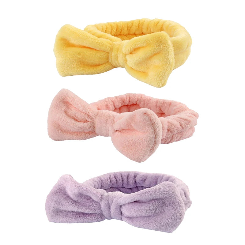 Women's Bow Headband & Wristband Set – Soft Elastic Towel Material for Face Washing, Makeup, Skincare, Yoga & Shower Use
