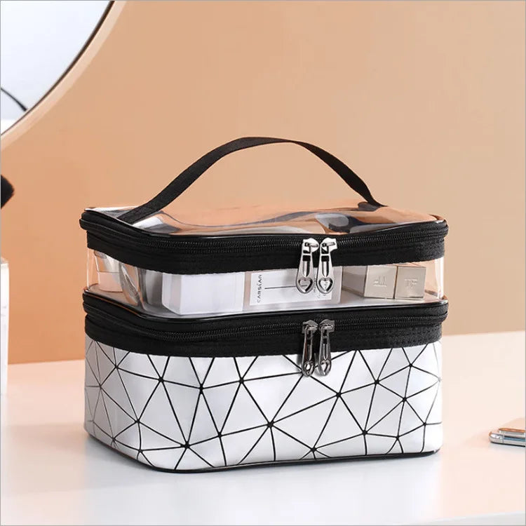 Multifunction Double-Layer Transparent Cosmetic Bag – Large Capacity Travel Makeup Organizer