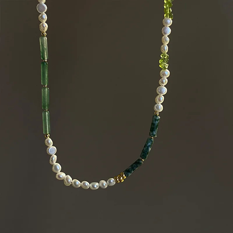Natural Jade & Freshwater Pearl Necklace – Ethnic-Style Clavicle Chain with Ancient Wind Charm for Women