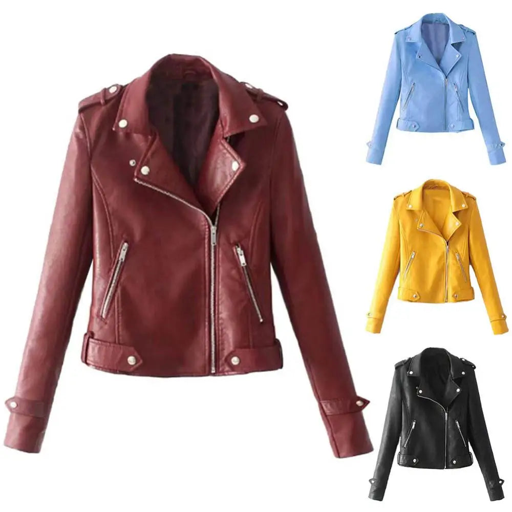 Plus Size Short Zipper PU Leather Jacket – Women’s Autumn Slim Fit Faux Leather Coat