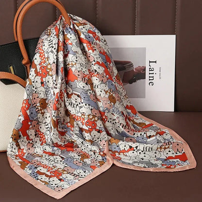 Luxury Print Satin Silk Square Scarf for Women Shawl Hijab Neckerchief Female Hair Ribbon Headband Fashion Wrap Bandana 2023 New l F.A Mirage