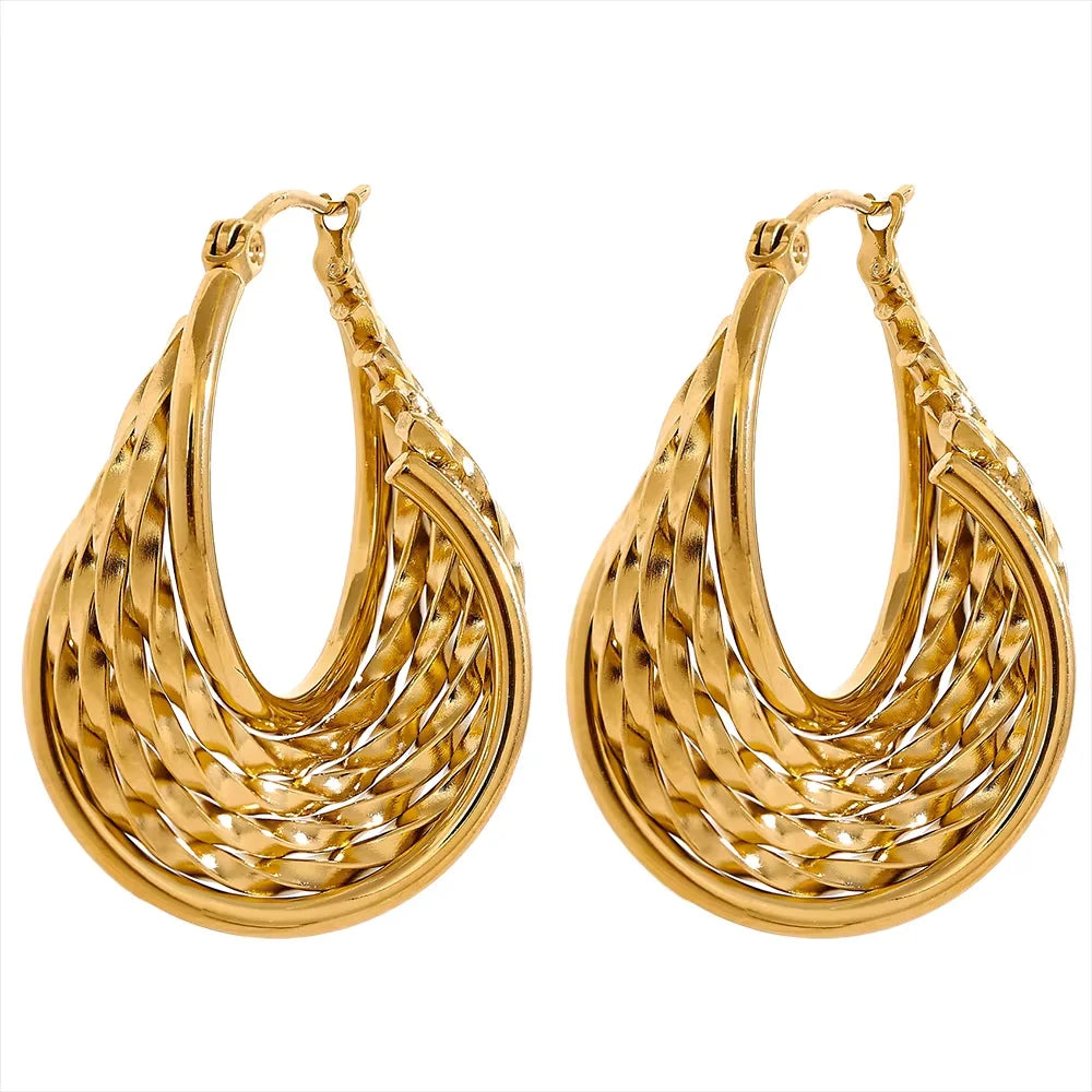 NiNice 2025 Stainless Steel Twisted Hollow Hoop Earrings – 18K PVD Plated Statement Jewelry