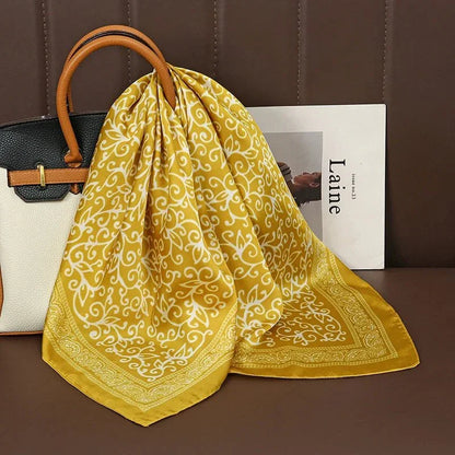 Luxury Print Satin Silk Square Scarf for Women Shawl Hijab Neckerchief Female Hair Ribbon Headband Fashion Wrap Bandana 2023 New l F.A Mirage