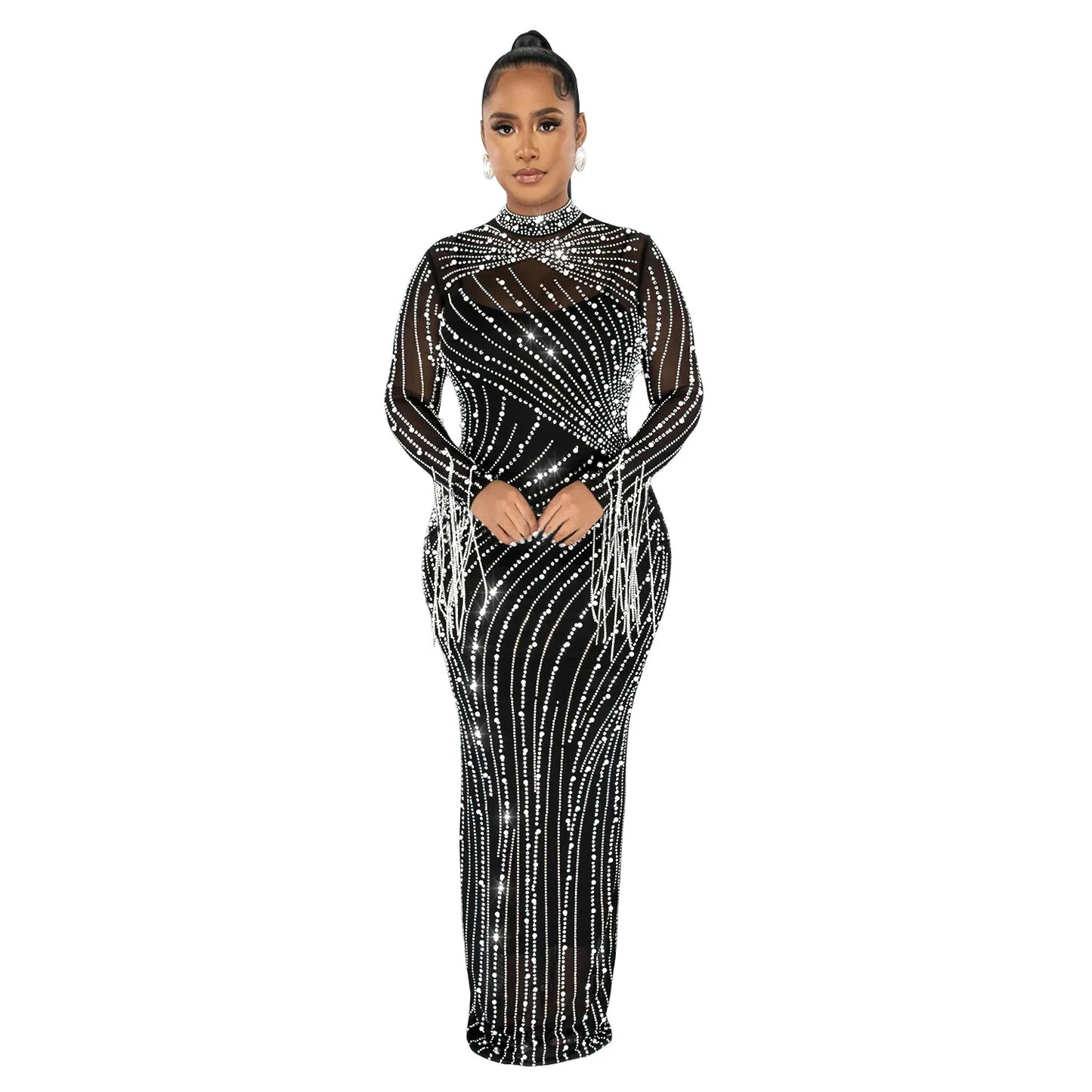 Sparkly Rhinestone Transparent Long party dress
