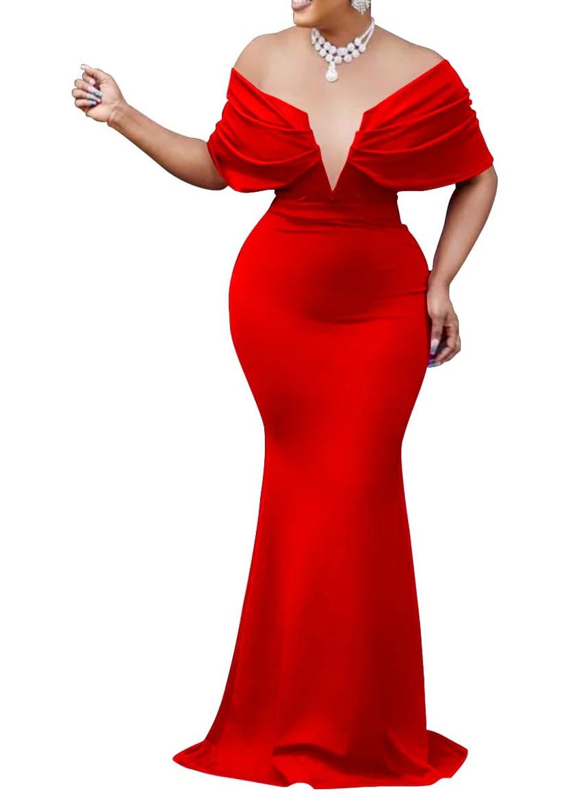 Women Sleeveless Bodycon V-neck Off The Shoulder Elegant Party Dresses