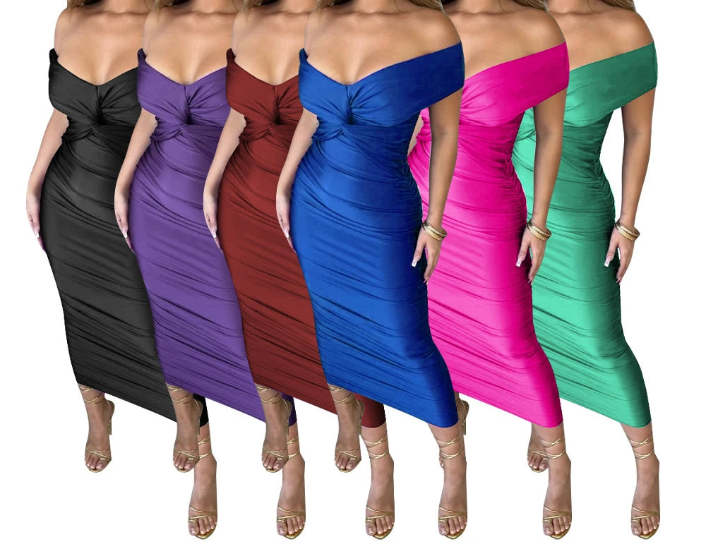 V-neck Pleated Cocktail Elegant Party Dress