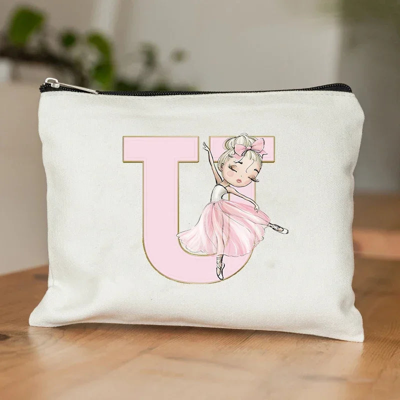 Ballet Girls A–Z Initial Makeup Bag – Cosmetic Organizer Pouch for Dance, Travel, Toiletry, Wedding & Bridesmaid Gifts