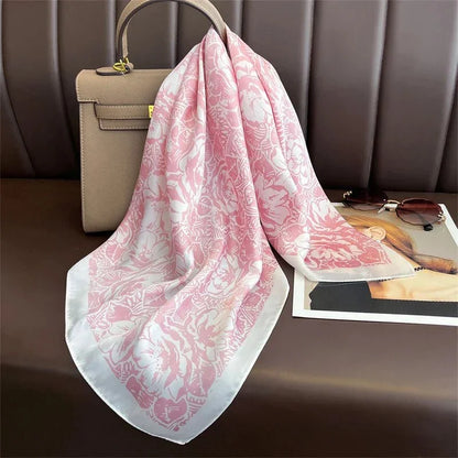 Luxury Print Satin Silk Square Scarf for Women Shawl Hijab Neckerchief Female Hair Ribbon Headband Fashion Wrap Bandana 2023 New l F.A Mirage