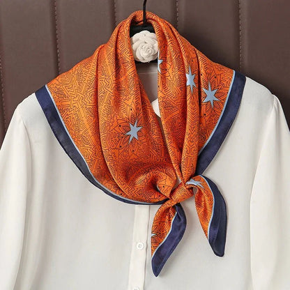 Luxury Print Satin Silk Square Scarf for Women Shawl Hijab Neckerchief Female Hair Ribbon Headband Fashion Wrap Bandana 2023 New l F.A Mirage