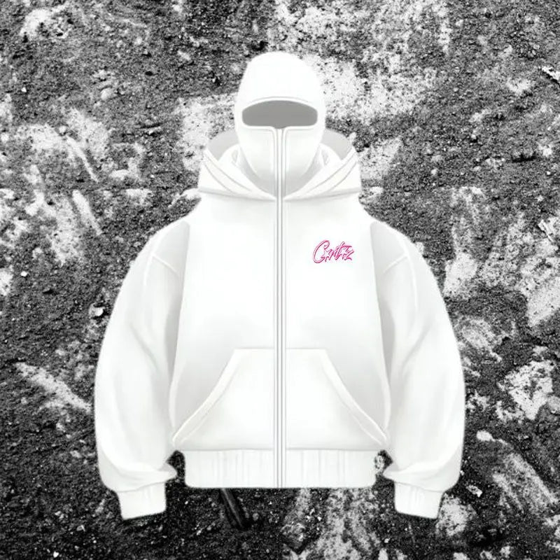 Men’s Balaclava Zip-Up Hoodie with Built-In Face Cover – Winter Warm Oversized Sports Jacket
