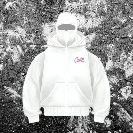 Men’s Balaclava Zip-Up Hoodie with Built-In Face Cover – Winter Warm Oversized Sports Jacket