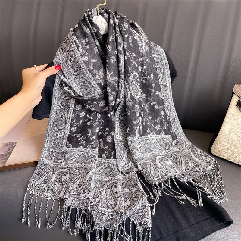 Tassel Blanket Design Thick Pashmina – New Winter Warm Shawl Wrap & Cashmere Scarf for Women 2025