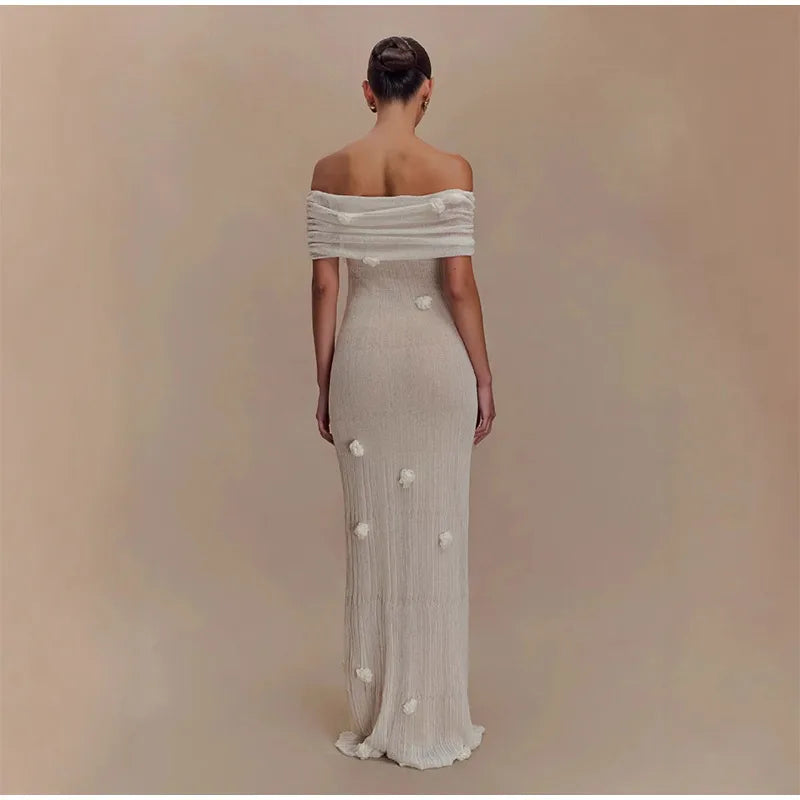 3D Floral Off-Shoulder Maxi Dress