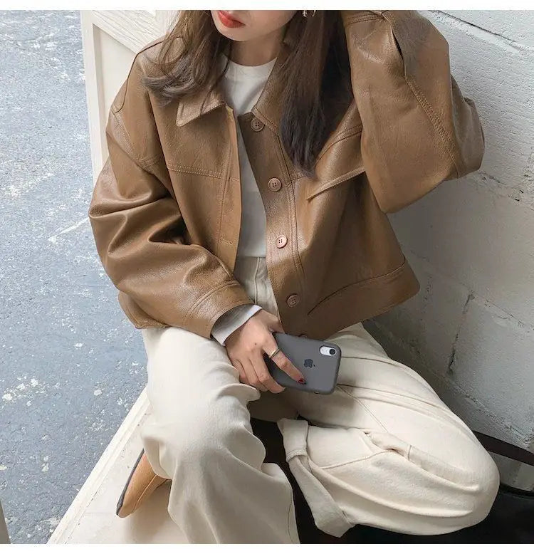 Streetwear Faux Leather Shirt Jacket
