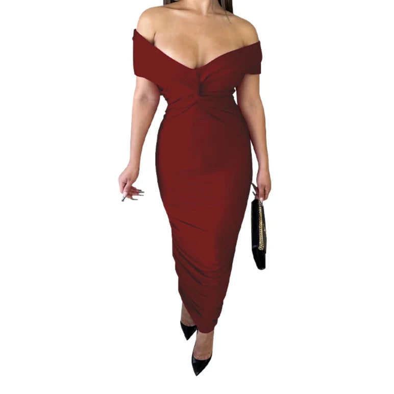 Women Evening Dresses V-neck Pleated Cocktail Elegant Party Dress