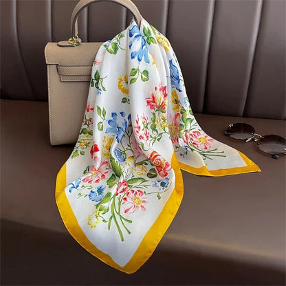 Luxury Print Satin Silk Square Scarf for Women Shawl Hijab Neckerchief Female Hair Ribbon Headband Fashion Wrap Bandana 2023 New l F.A Mirage