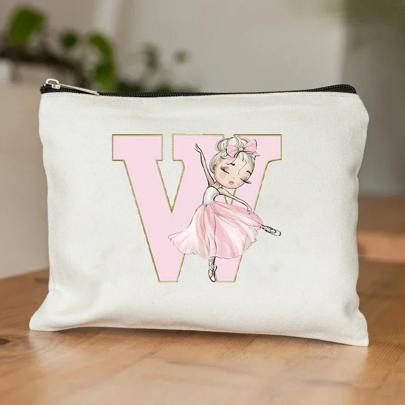Ballet Girls A–Z Initial Makeup Bag – Cosmetic Organizer Pouch for Dance, Travel, Toiletry, Wedding & Bridesmaid Gifts