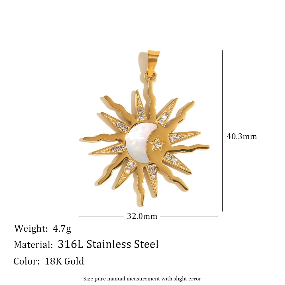 Sun, Heart & Butterfly Charm Necklace – Handmade Shell Pendant by E.B. Belle
