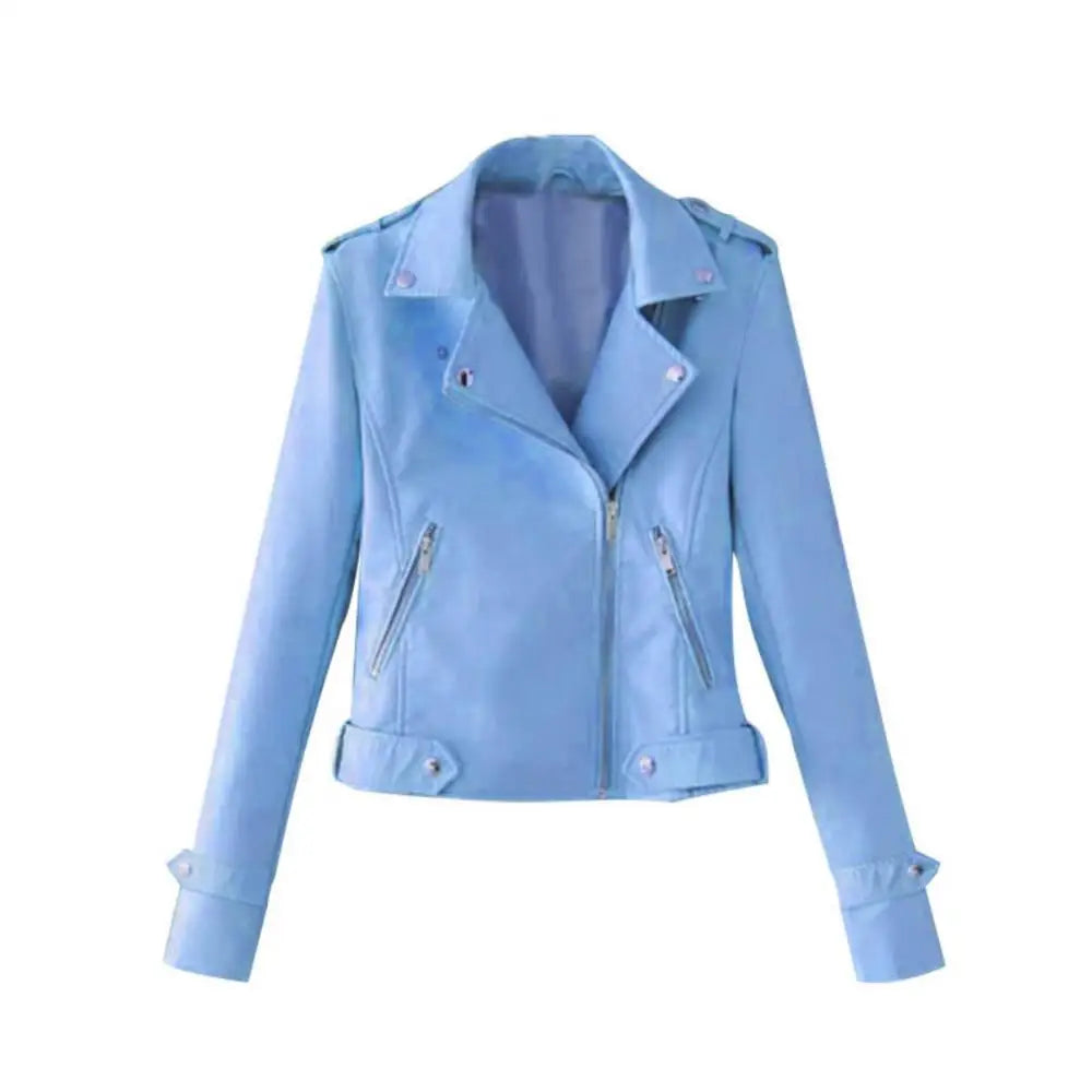 Plus Size Short Zipper PU Leather Jacket – Women’s Autumn Slim Fit Faux Leather Coat