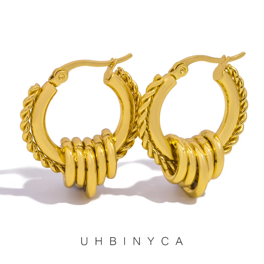 UHBINYCA Trendy Stainless Steel Multilayer Circle Twist Earrings – Gold Plated Statement Jewelry for Women