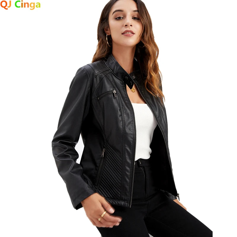 Women’s Lavender PU Leather Motorcycle Jacket – Long Sleeve Fashion Outerwear