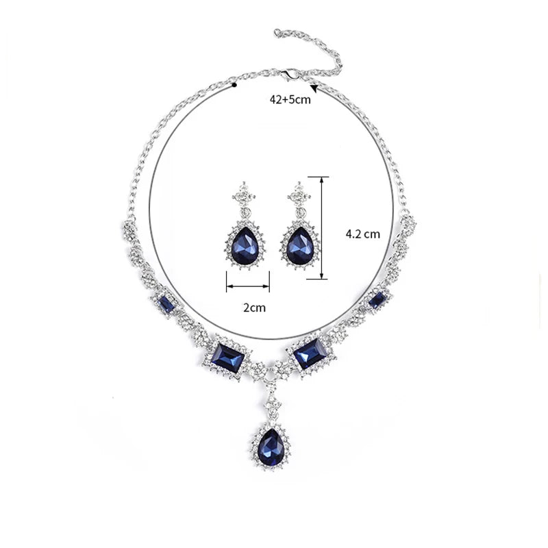 Wholesale Bridal Jewelry Set – Silver Plated Red, Green & Blue Crystal Rhinestone Drop Earrings & Luxury Wedding Necklace