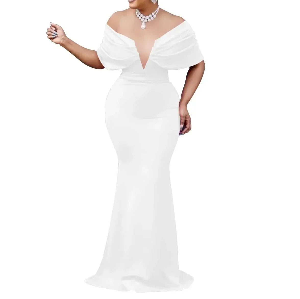 Elegant Off-Shoulder V-Neck Bodycon Maxi Dress