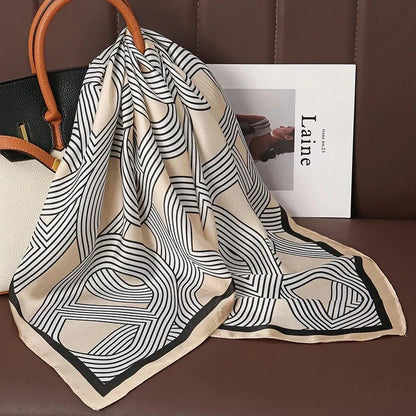 Luxury Print Satin Silk Square Scarf for Women Shawl Hijab Neckerchief Female Hair Ribbon Headband Fashion Wrap Bandana 2023 New l F.A Mirage