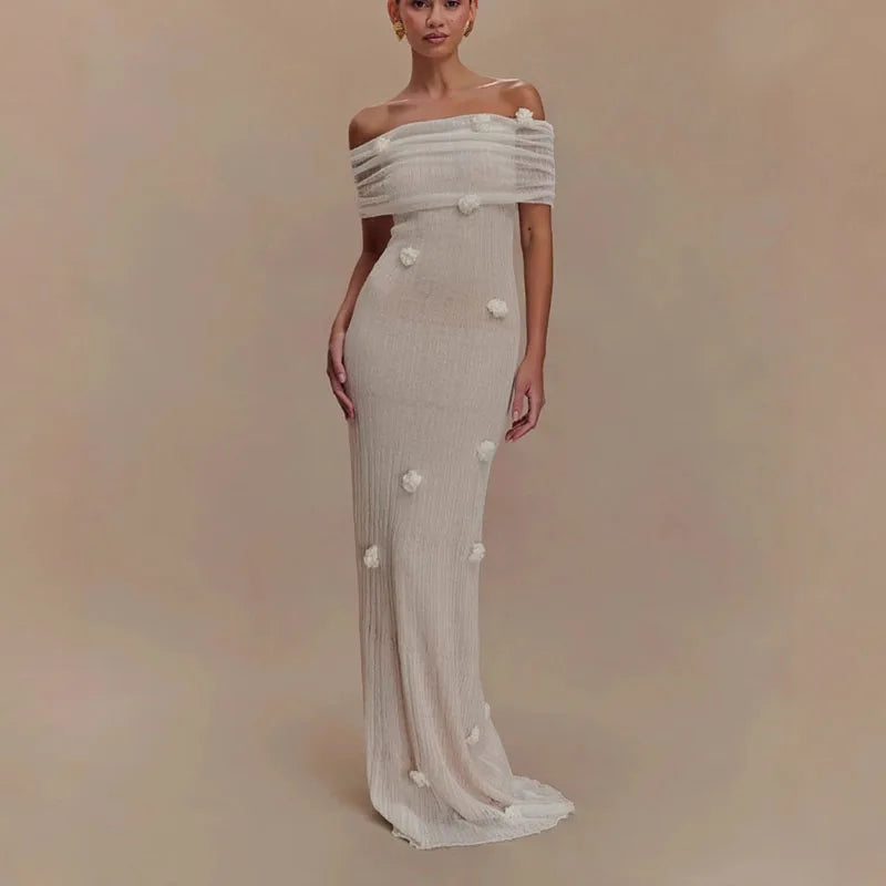 3D Floral Off-Shoulder Maxi Dress