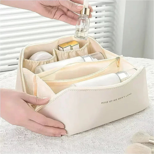 Large Travel Cosmetic Bag for Women – Leather Makeup Organizer & Toiletry Kit Pouch