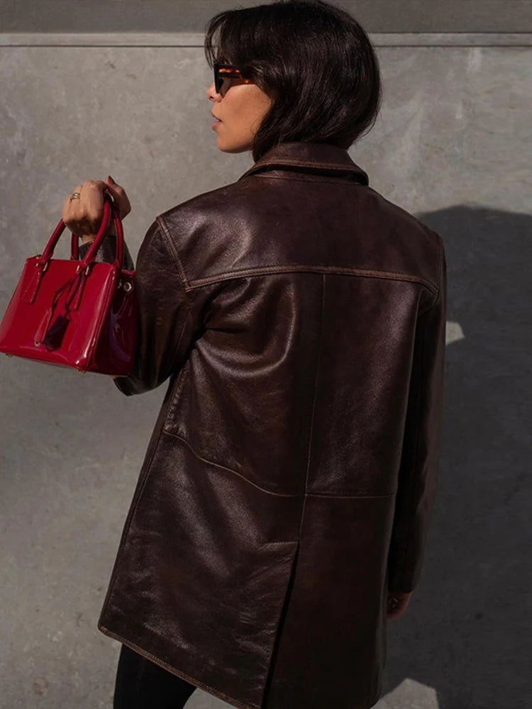 Brown Leather Blazer Jacket