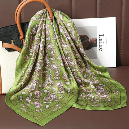 Luxury Print Satin Silk Square Scarf for Women Shawl Hijab Neckerchief Female Hair Ribbon Headband Fashion Wrap Bandana 2023 New l F.A Mirage