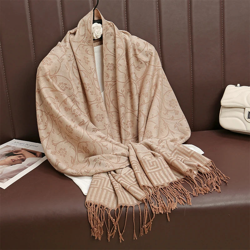 2025 Luxury Thick Cashmere Scarf for Women – Printed Pashmina Wrap, Travel Poncho & Warm Winter Shawl