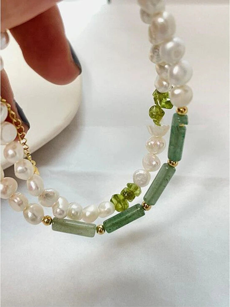 Natural Jade & Freshwater Pearl Necklace – Ethnic-Style Clavicle Chain with Ancient Wind Charm for Women
