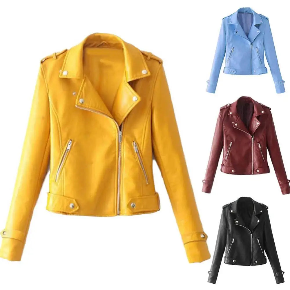 Plus Size Short Zipper PU Leather Jacket – Women’s Autumn Slim Fit Faux Leather Coat